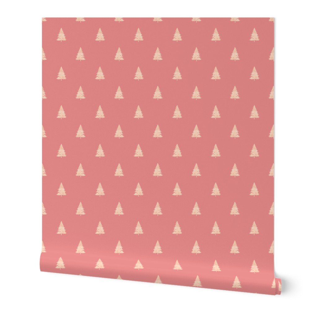 Christmas Tree in Rose Gold Faux Foil on Pink Wallpaper Christmas Tree in Rose Gold Faux Foil on Pink Wallpaper