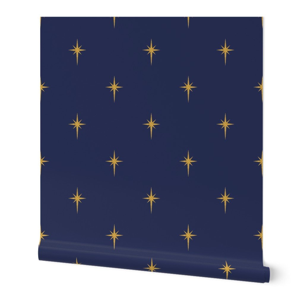 Christmas Faux Gold Foil Star in Midnight Blue Wallpaper Christmas Faux Gold Foil Star in Midnight Blue Wallpaper