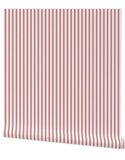 Mattress Ticking Narrow Striped Pattern in Crimson Red Wallpaper