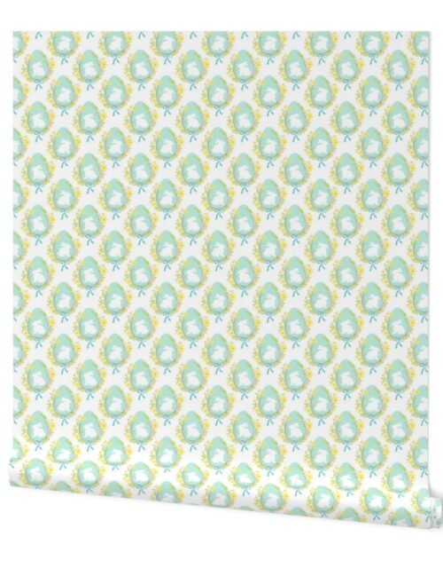 Pastel Aqua Blue Easter Bunny Eggs with Spring Flowers Wallpaper