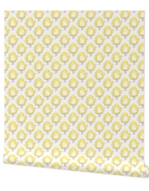 Pastel Yellow Easter Bunny Eggs with Spring Flowers Wallpaper