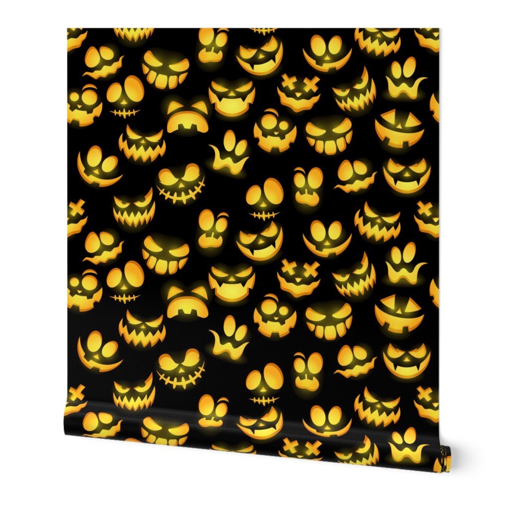 Micro Grinning Halloween Orange Faces on Black Wallpaper Micro Grinning Halloween Orange Faces on Black Wallpaper