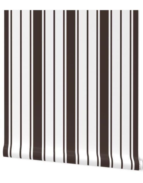 Brown and White Vertical French Stripe Wallpaper