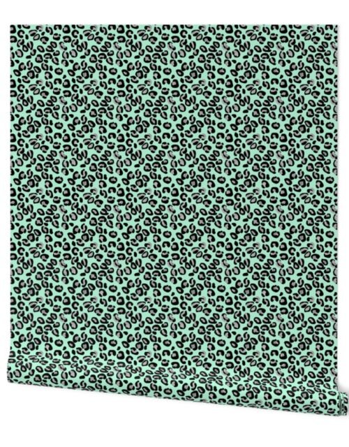 Mini Leopard Spots in Silver and Mint Wallpaper