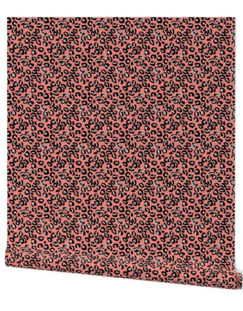 Mini Leopard Spots in Silver and Coral Wallpaper