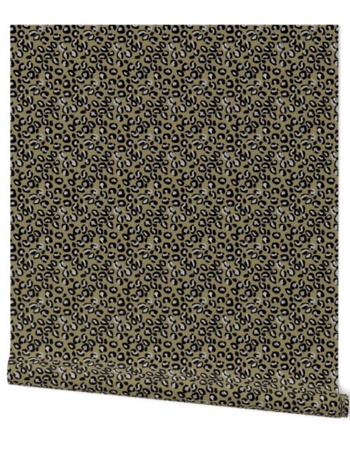 Mini Leopard Spots in Silver and Khaki Wallpaper