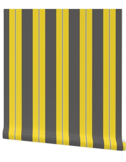 Charcoal and Lemon Yellow Cabana Beach Bubble Stripes Wallpaper