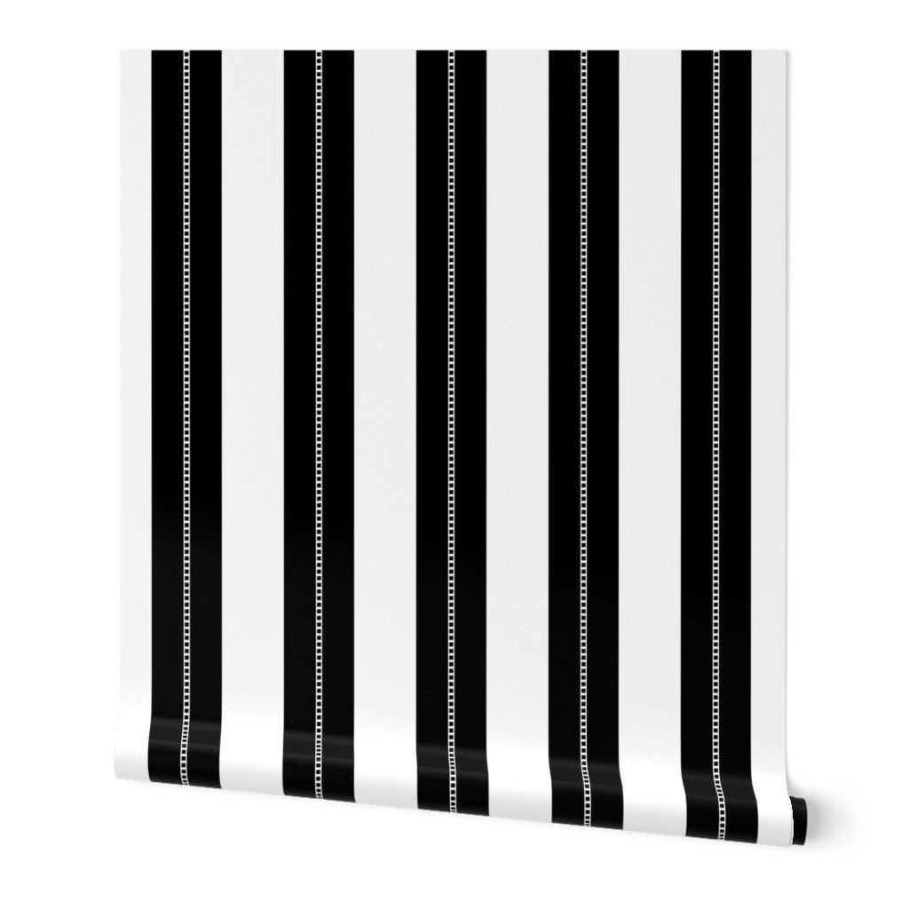 White and Jet Black Cabana Beach Perforated Stripes Wallpaper White and Jet Black Cabana Beach Perforated Stripes Wallpaper