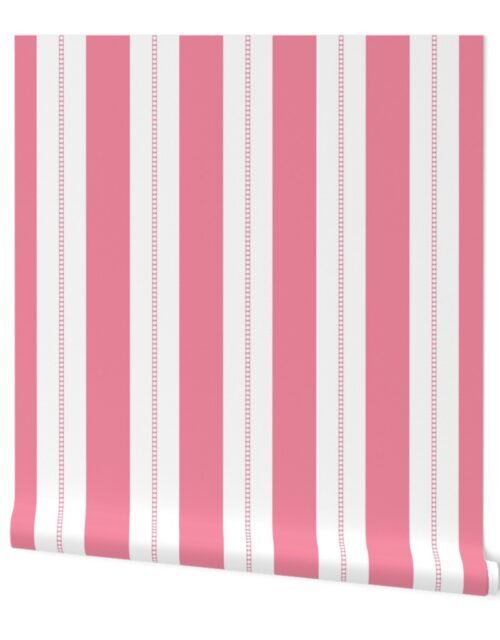 White and Shell Pink Cabana Beach Bubble Stripes Wallpaper