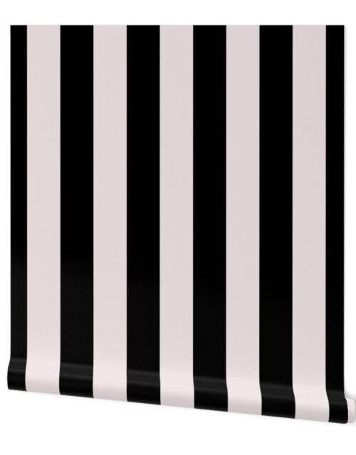 Black and Oyster White Cabana Beach Vertical Stripe Wallpaper