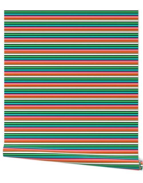 Small Candy Colored Horizontal Deckchair Stripes in Pink, Aqua and Mint Wallpaper