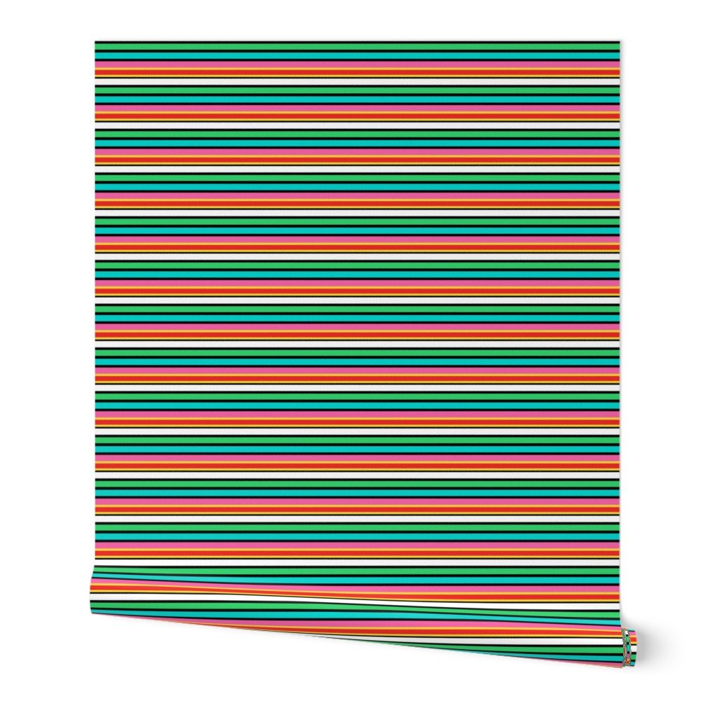 Small Candy Colored Horizontal Deckchair Stripes in Pink, Aqua and Mint Wallpaper