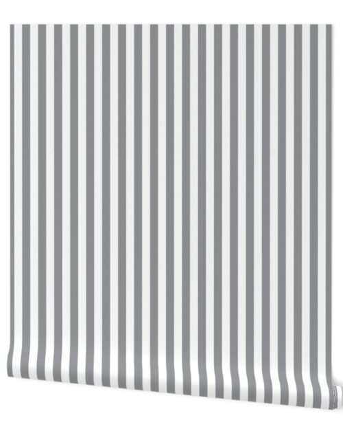 Ultimate Gray and White Vertical Cabana Tent Stripes Wallpaper
