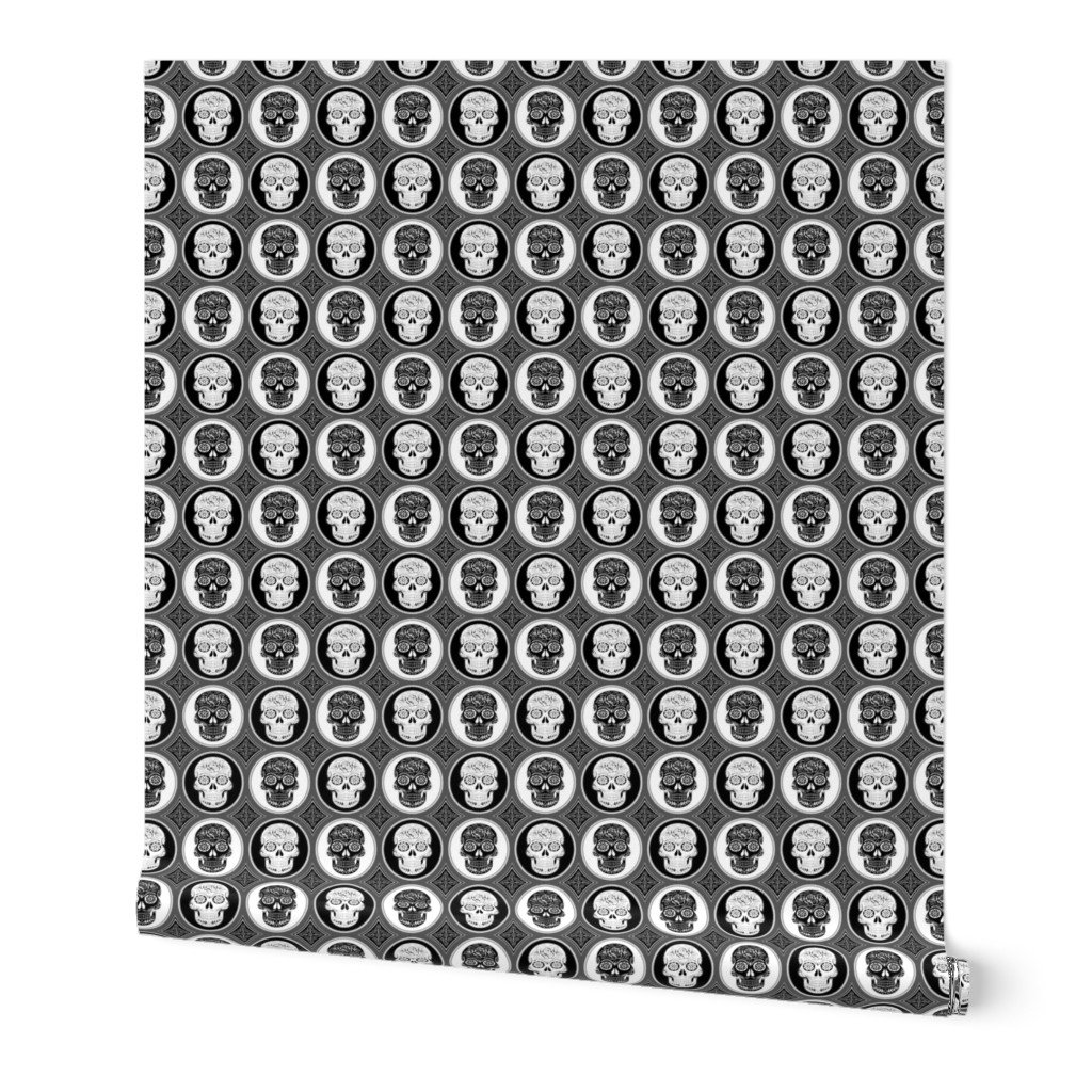 Small Black and White Skulls Calaveras Day of the Dead Dia de los Muertos Wallpaper Small Black and White Skulls Calaveras Day of the Dead Dia de los Muertos Wallpaper