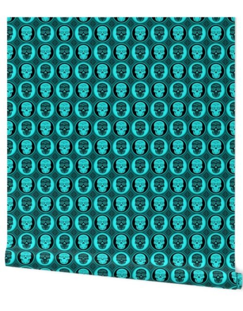 Small Aqua Blue and Black Skulls Calaveras Day of the Dead Dia de los Muertos Wallpaper