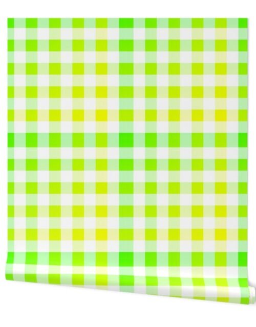 Large Bright Yellow and Green Ombré  Shade Gingham Check Plaid Wallpaper