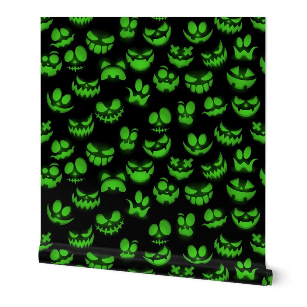 Grinning Halloween Jack o Lantern Faces in Neon Green on Black Wallpaper Grinning Halloween Jack o Lantern Faces in Neon Green on Black Wallpaper