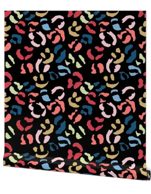 Jumbo Multi-Colored Leopard Splodges on Black Wallpaper