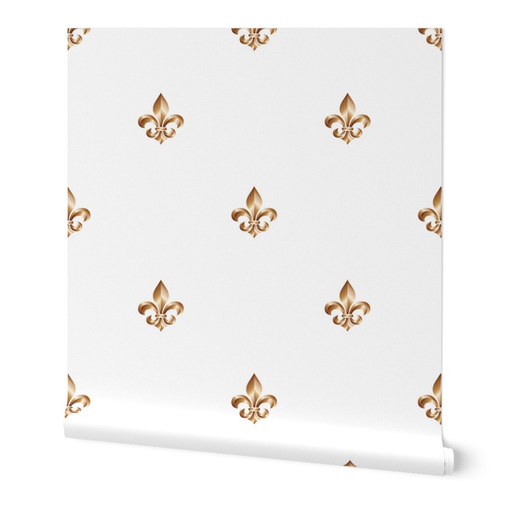 Faux-Effect Metallic Gold Fleur de Lis Royal Symbols on Wedding White Wallpaper Faux-Effect Metallic Gold Fleur de Lis Royal Symbols on Wedding White Wallpaper