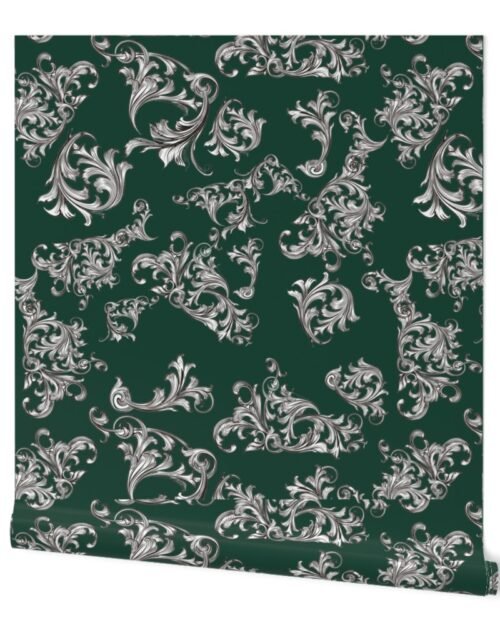 Jumbo Retro Roccoco Black Flourishes on Hunter Green Wallpaper