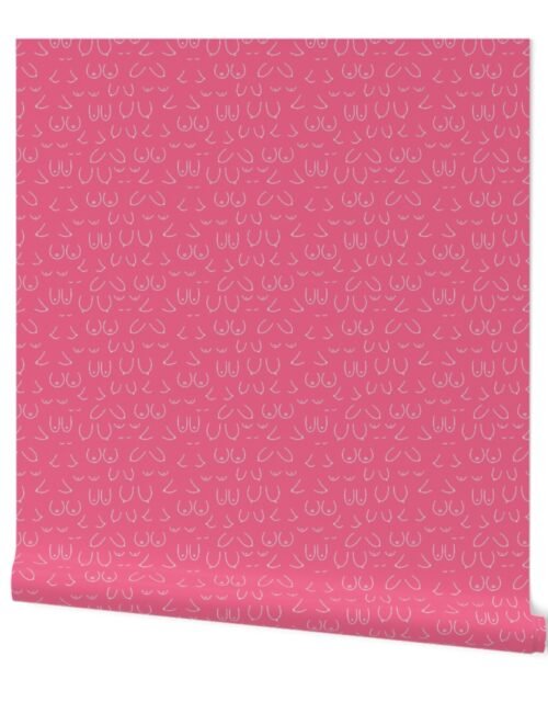 Breast Cancer Awareness Month  Boobs in White on Rose Pink Hand-Drawn Outlines Wallpaper