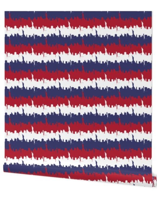 NY USA Skyline in Red White & Blue Stripes Wallpaper