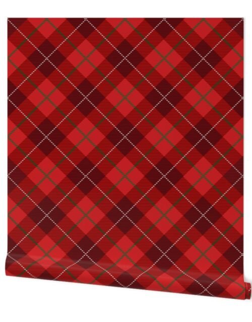Large Bright Red Green and White Seasonal Christmas  Tartan Check Plaid Wallpaper
