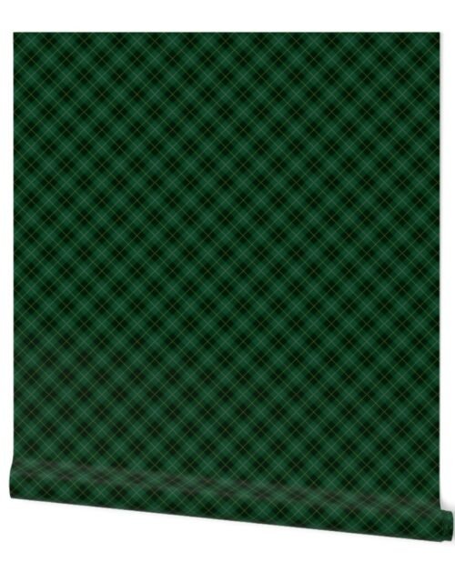 Mini Dark Green with Yellow Line Seasonal Christmas  Tartan Check Plaid Wallpaper