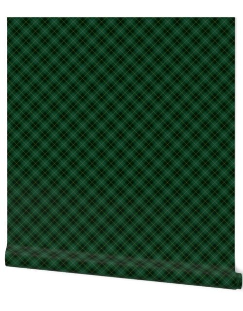 Micro Dark Green with Yellow Line Seasonal Christmas  Tartan Check Plaid Wallpaper