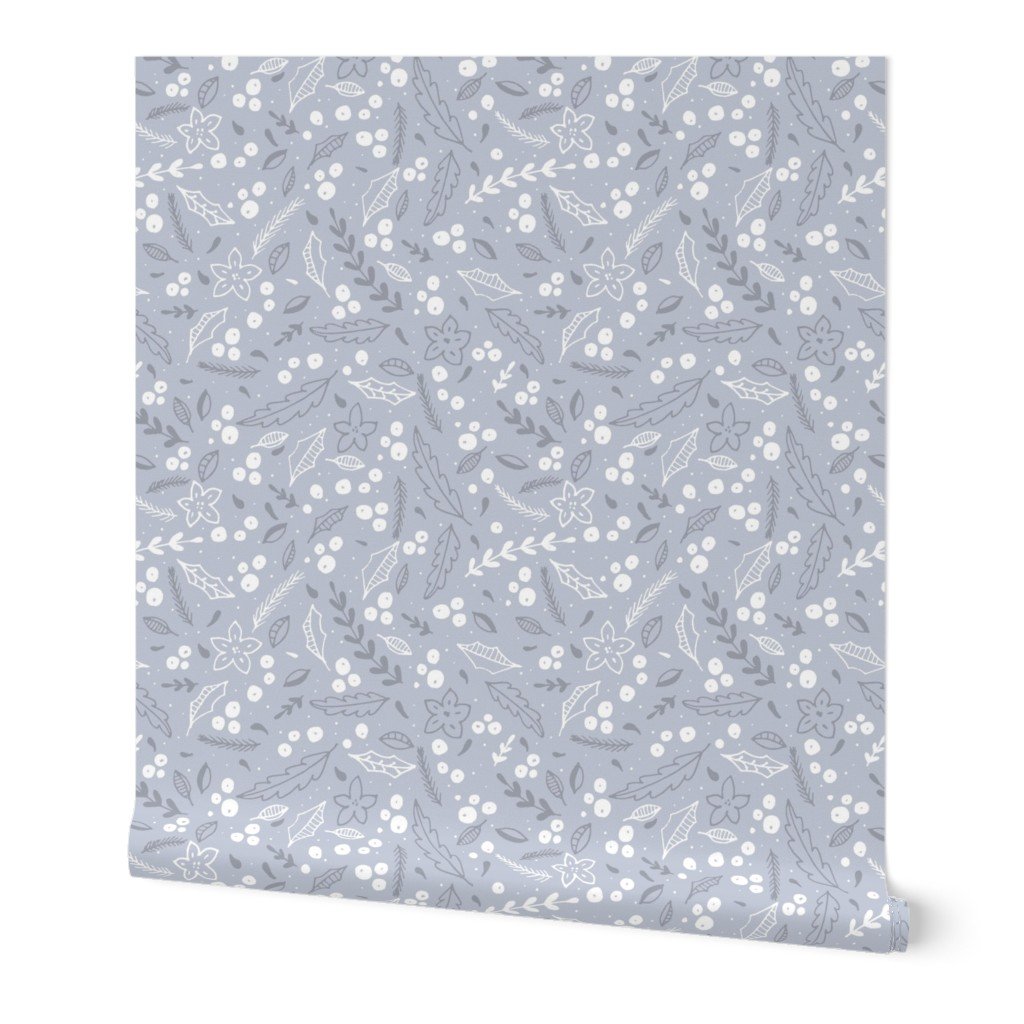 Christmas Grey and White Jumbo Holly and Mistletoe Repeat on Pale Silver Background Wallpaper Christmas Grey and White Jumbo Holly and Mistletoe Repeat on Pale Silver Background Wallpaper