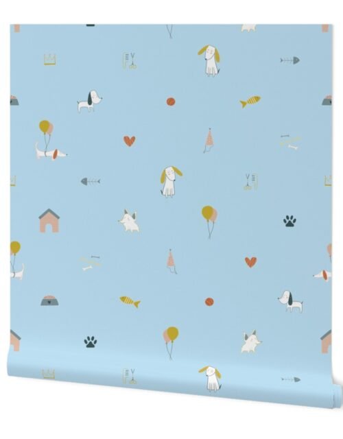 Doggy Icon 2 inch Motif Print on Blue Wallpaper