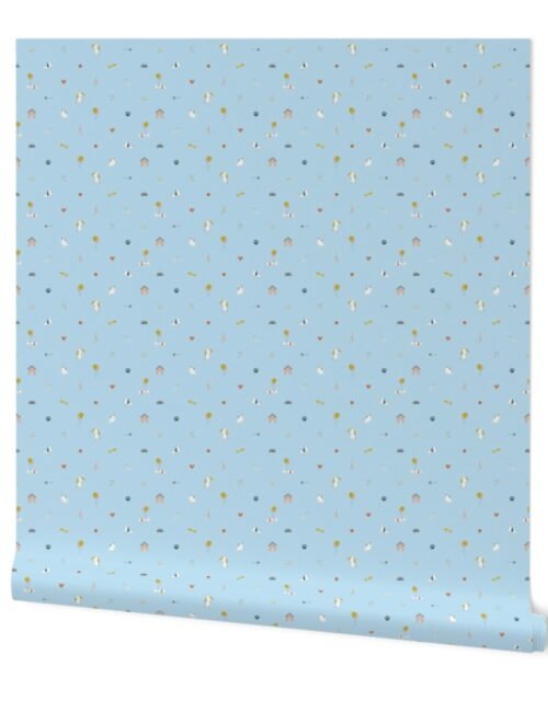 Doggy Icon 1 inch Motif Print on Blue Wallpaper