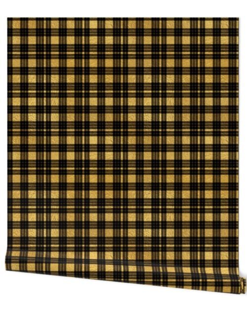 Bright Faux Goldberry Foil and Black MacLeod Tartan Plaid Wallpaper