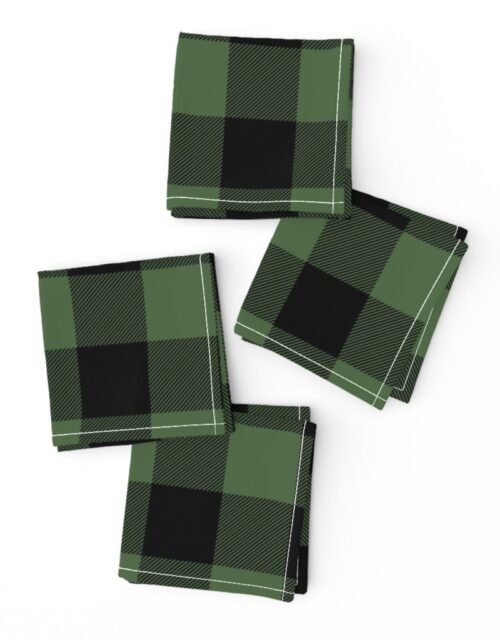 Christmas Tree Evergreen and Black Buffalo Check 2 inch Cocktail Napkins