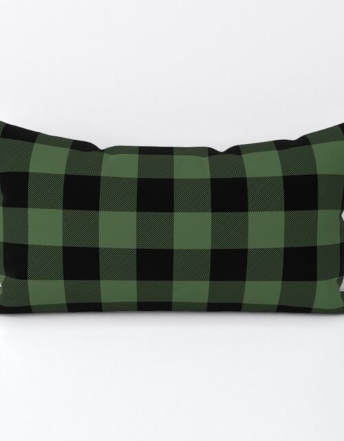 Christmas Tree Evergreen and Black Buffalo Check 2 inch Lumbar Throw Pillow