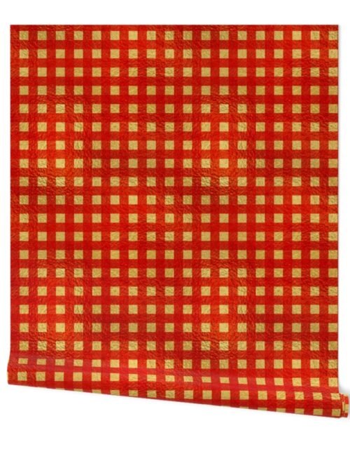 Christmas Faux Gold Foil and Red Buffalo Check 1 inch Wallpaper