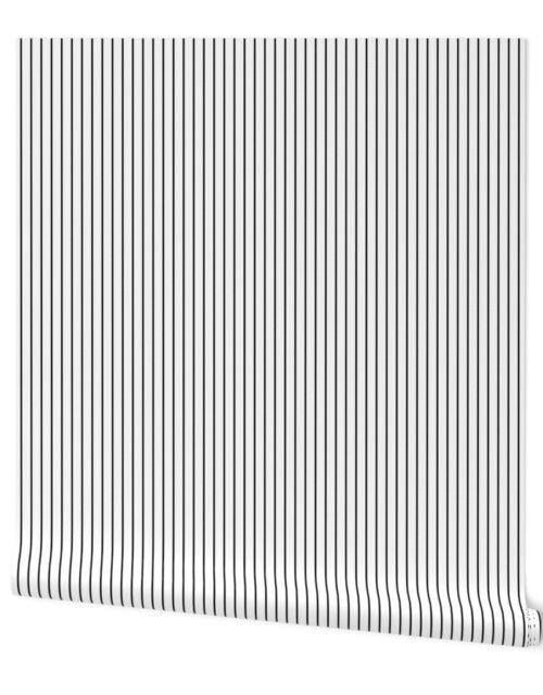 Classic Half Inch Black Pinstripe on  White Wallpaper