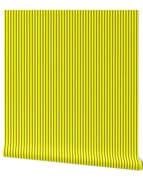 Classic 1/2 Inch Black Pinstripe on a Bright Yellow  background Wallpaper