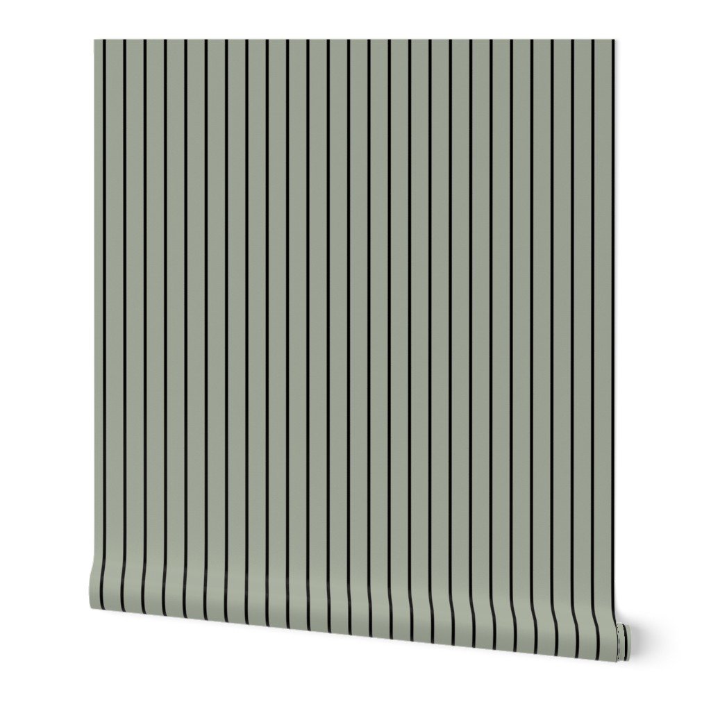 Classic wider 1 Inch Black Pinstripe on a Desert Sage Grey Green Background Wallpaper Classic wider 1 Inch Black Pinstripe on a Desert Sage Grey Green Background Wallpaper