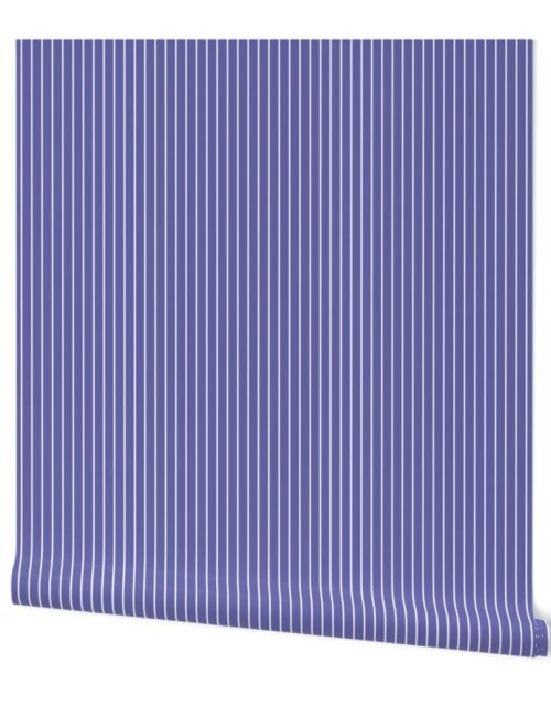 Classic 1/2 Inch White Pinstripe on a Very Periwinkle Purple Blue Background Wallpaper