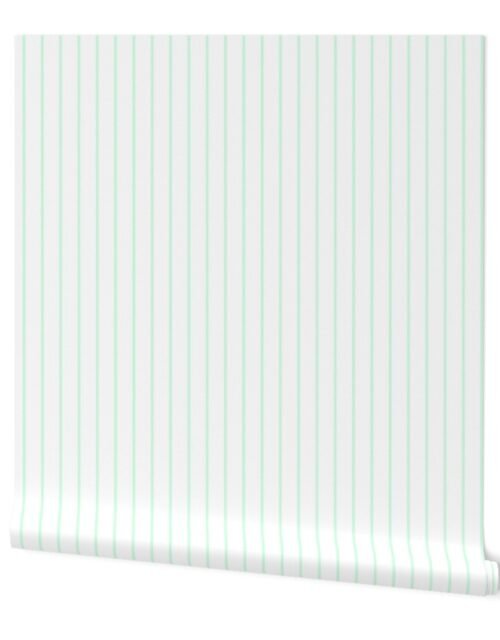 Classic wider 1 Inch Summer Mint Green Pinstripe on a White Background Wallpaper
