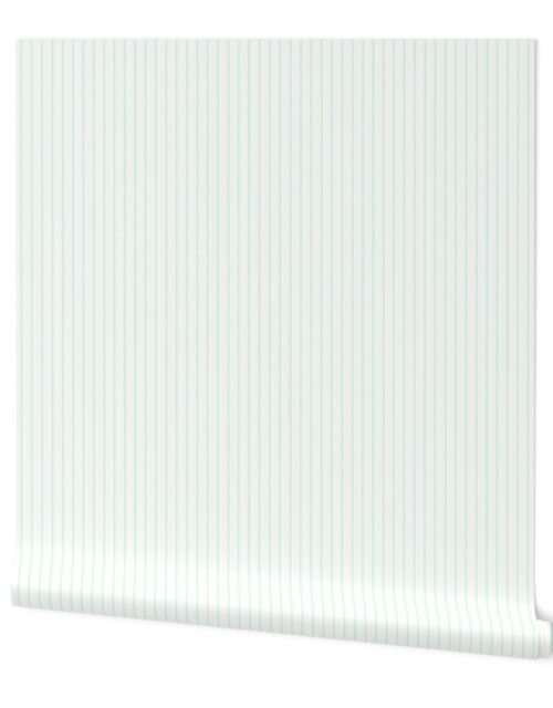 Classic 1/2 Inch Summer Mint Green Pinstripe on a White Background Wallpaper