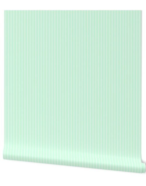 Classic 1/2 Inch White Pinstripe on a Summer Mint Green Background Wallpaper