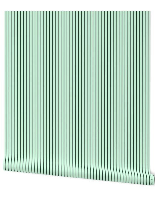 Classic 1/2 Inch Black Pinstripe on a Summer Mint Green Background Wallpaper