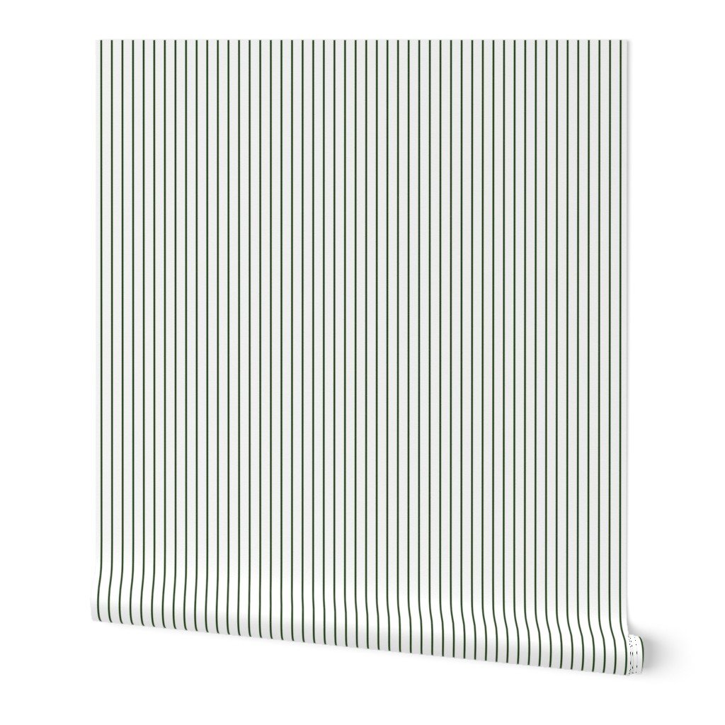 Classic 1/2 Inch Dark Forest Green Pinstripe on a White Background Wallpaper Classic 1/2 Inch Dark Forest Green Pinstripe on a White Background Wallpaper