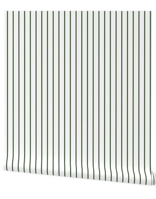 Classic wider 1 Inch Dark Forest Green Pinstripe on a White Background Wallpaper