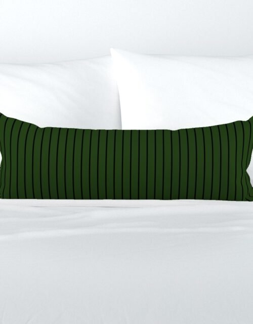 Classic wider 1 Inch Black Pinstripe on a Dark Forest Green Background Extra Long Lumbar Pillow