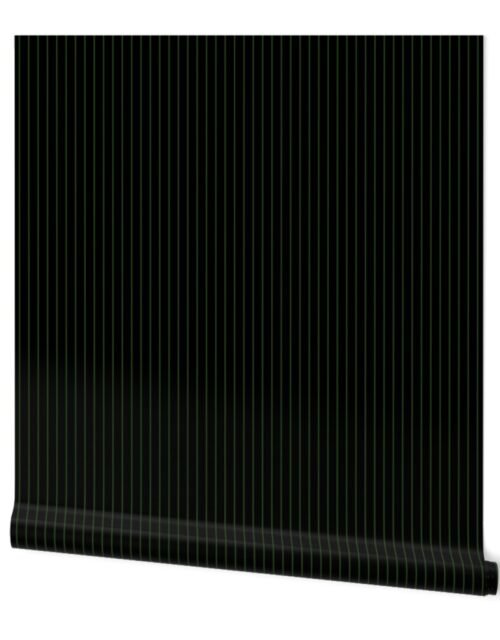 Classic 1/2 Inch Dark Forest  Green Pinstripe on a Black Background Wallpaper
