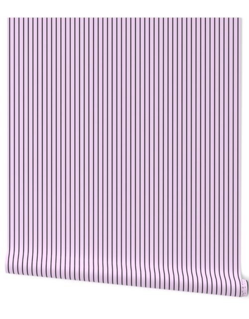 Classic 1/2 Inch Black Pinstripe on a Pale Pink Cotton Candy Background Wallpaper