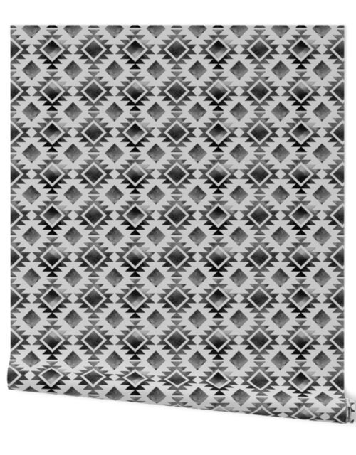 Ombre Faded Vintage Tribal Boho Aztec Ethnic Blanket in Greyscale Wallpaper